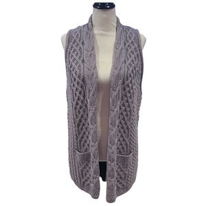 Carraig Donn Purple Aran Irish Merino Wool Knit Sweater Cardigan Vest Size Large